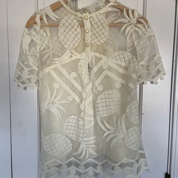 Anthropologie HD in Paris Ivory Lace Pineapple Top - Picture 9 of 12